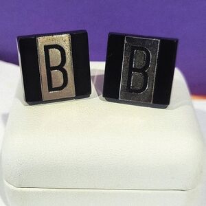 Vintage Black and Silver Tone Initial B Cufflinks By Swank. Really Cool.
